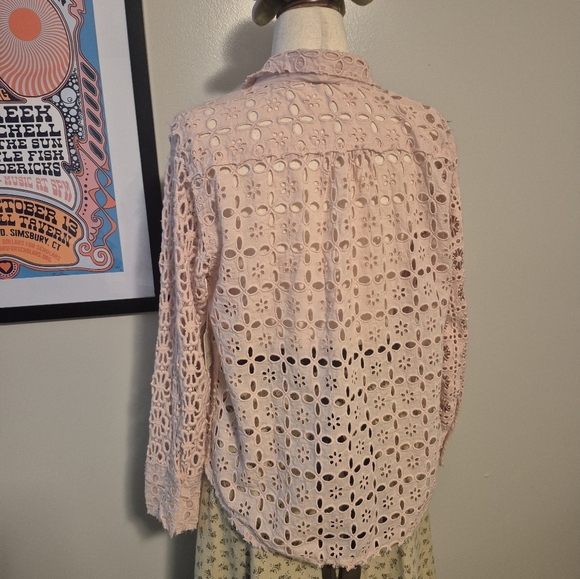 Free People Pink Lace Button-Up Shirt Yesenia Mae Crochet Shacket Large NWT top - Picture 8 of 11